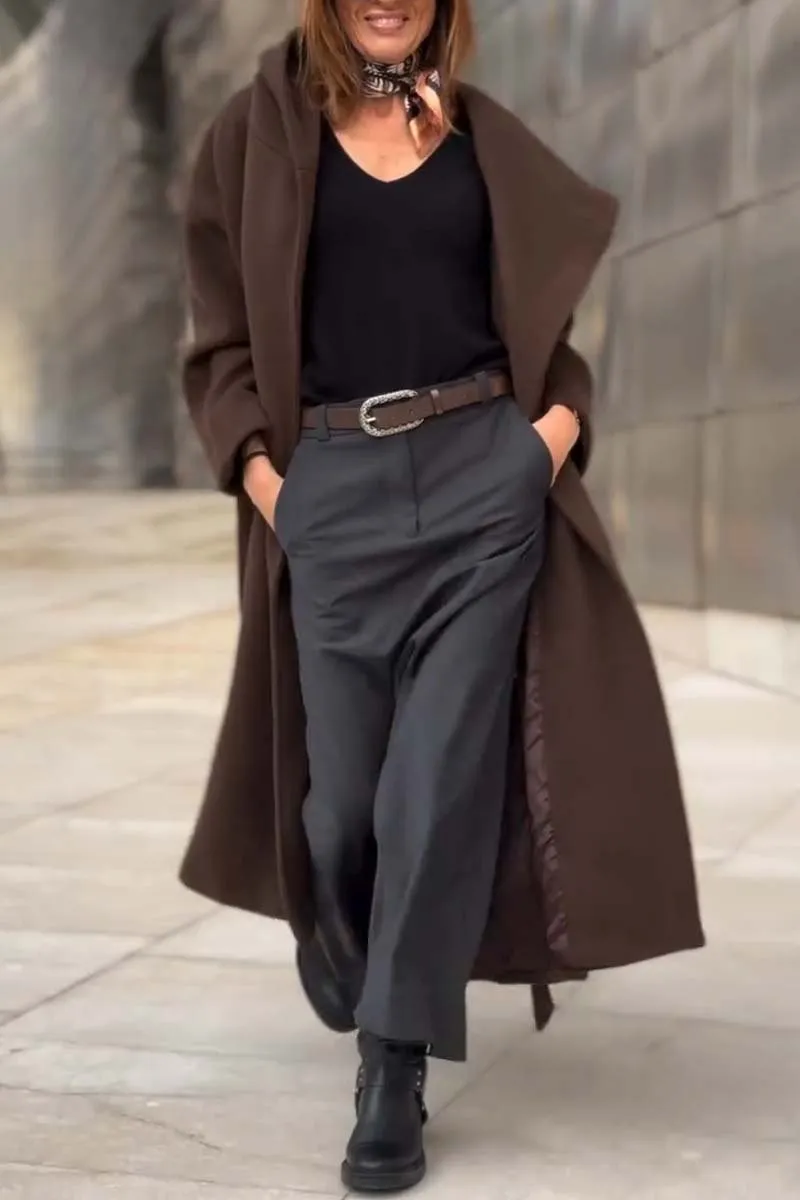 Women's Casual Waist Belted Hooded Coat